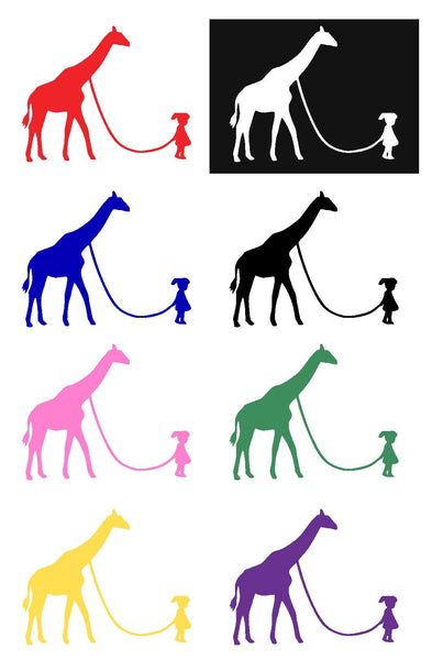 Girl with Giraffe Silhouette Decal Vinyl Sticker