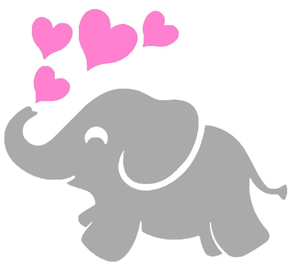 Baby Elephant and Hearts Silhouette Decal Vinyl Sticker