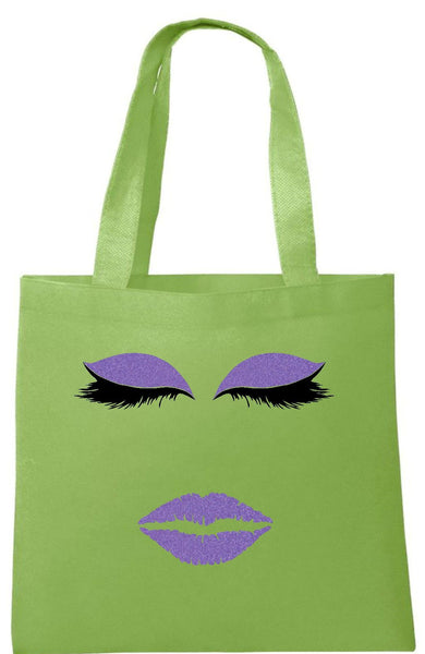 Glitter Purple Eyelashes Face Tote Bag