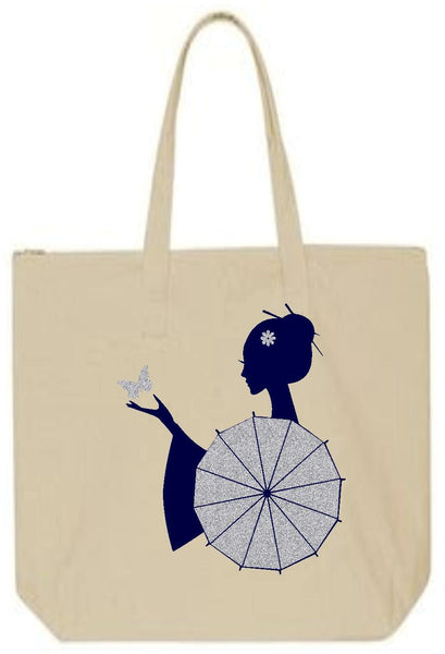 Geisha and Butterfly Maxi Tote Bag
